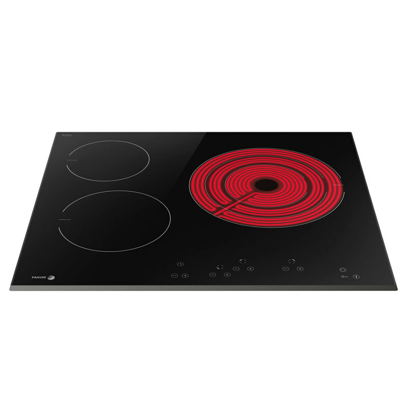 Placa vitrocerámica Fagor 3VFT-330AS – Triple corona 27/21/14 cm, 5,7 kW, Control táctil