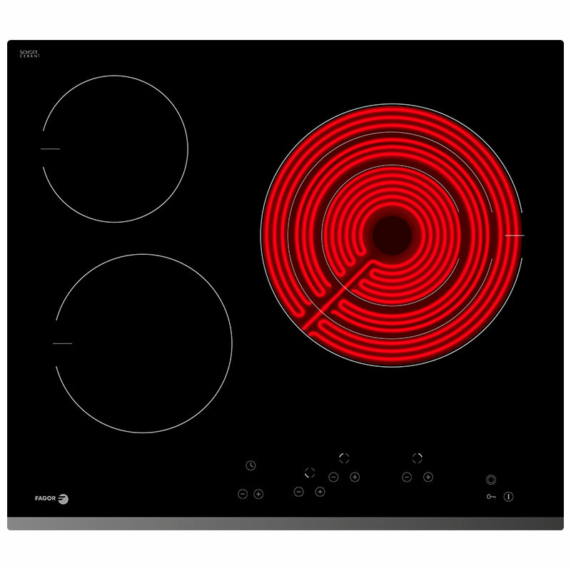 Placa vitrocerámica Fagor 3VFT-330AS – Triple corona 27/21/14 cm, 5,7 kW, Control táctil