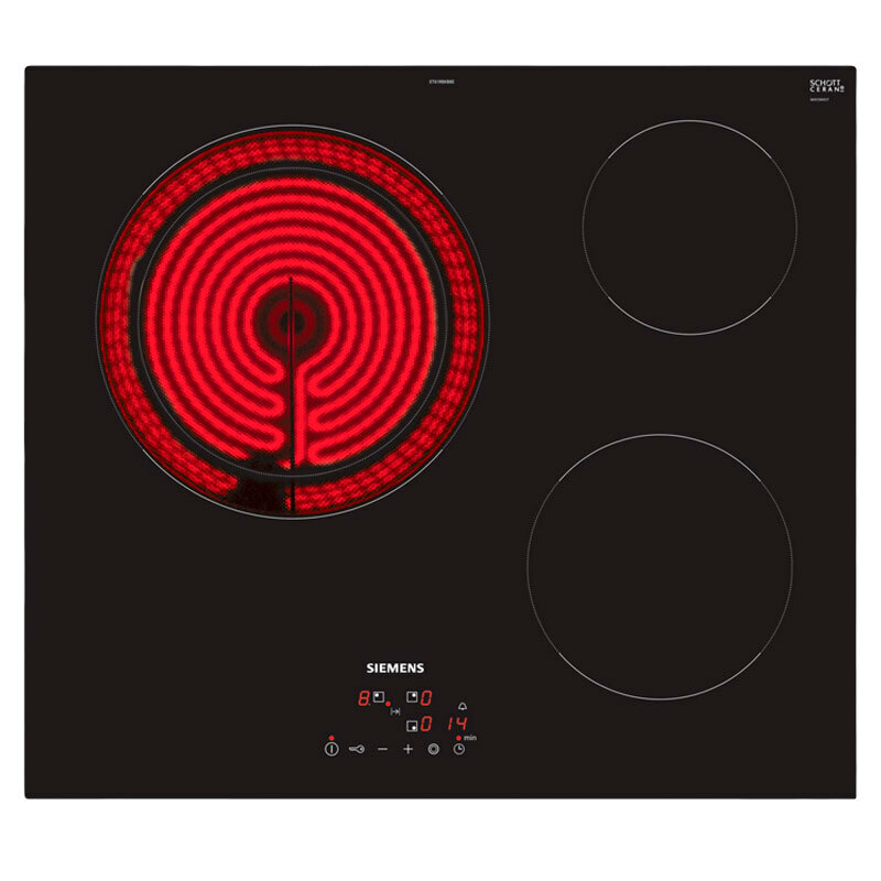 Placa vitrocerámica 60 cm Siemens ET61RBKB8E – Zona doble 28 cm, 5.700 W, Control táctil 17 niveles