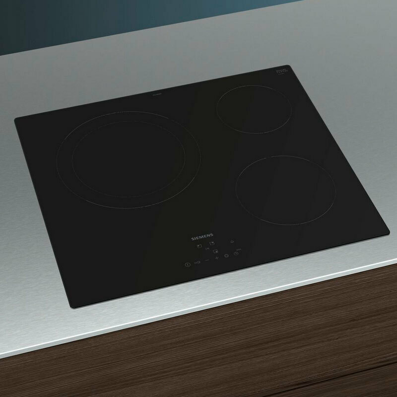Placa vitrocerámica 60 cm Siemens ET61RBKB8E – Zona doble 28 cm, 5.700 W, Control táctil 17 niveles
