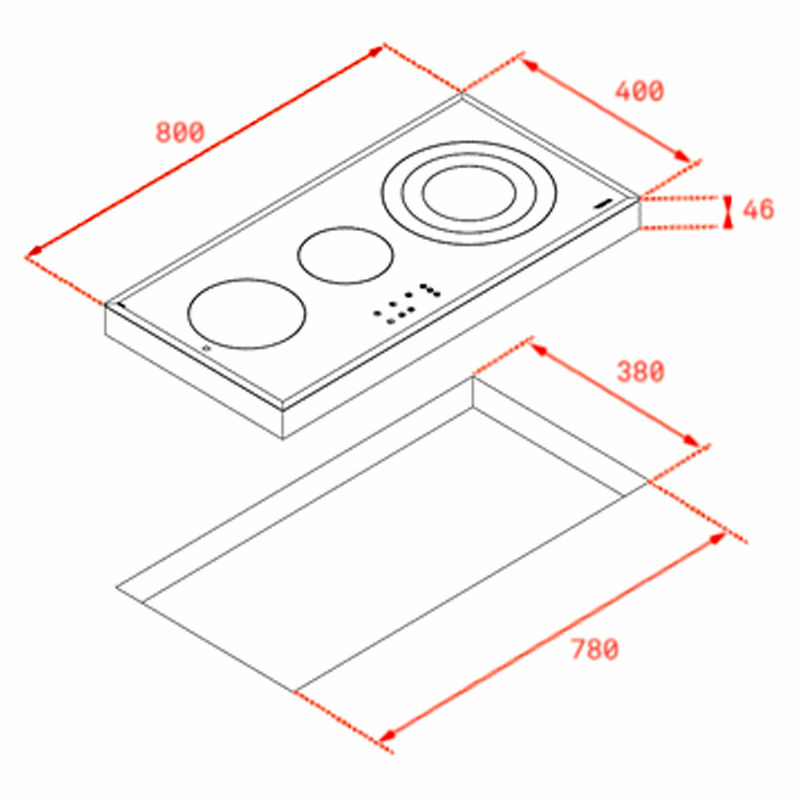 Placa vitrocerámica Teka TRC 83631 TCS – 80 cm, Zona triple 27 cm, Control táctil
