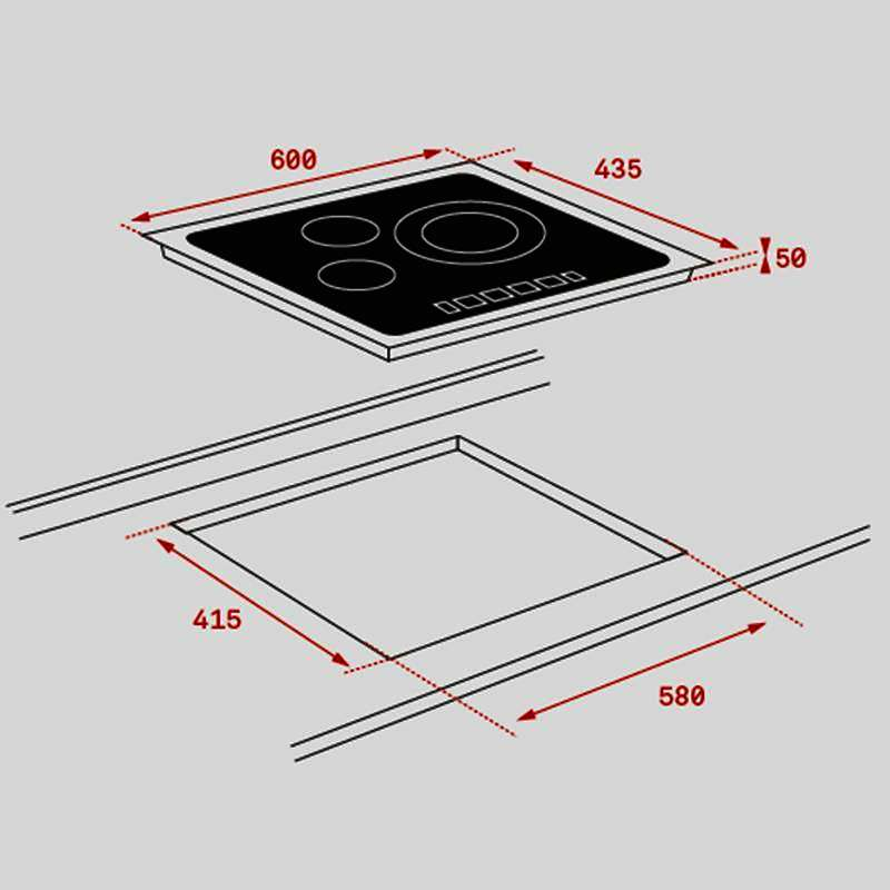 Placa vitrocerámica Teka TR 5300 – 60 cm, 3 zonas High Light, Control táctil