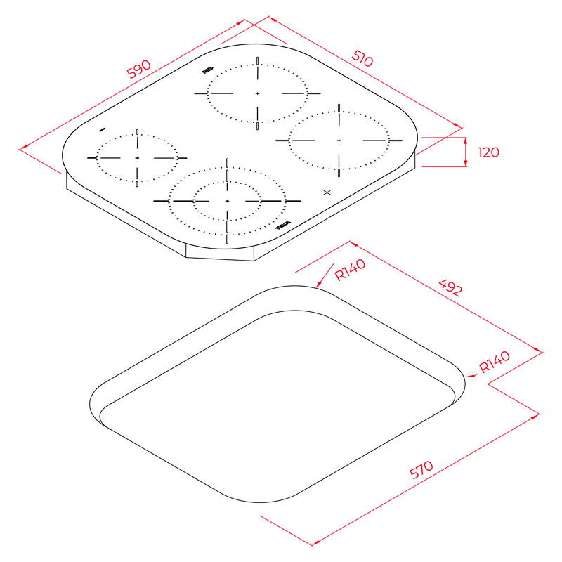 Placa vitrocerámica Teka TCC 64000 PLV – 60 cm, 4 zonas High Light, 6.900 W