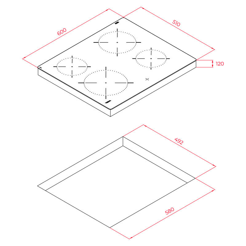 Placa vitrocerámica Teka TTC 64010 CRD BK – 4 zonas High Light, 6300 W, Marco inox