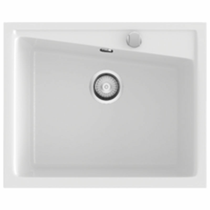 Fregadero 1 seno Poalgi Kuma 60 1/S – Sobre encimera, Blanco brillo, Resina antibacteriana