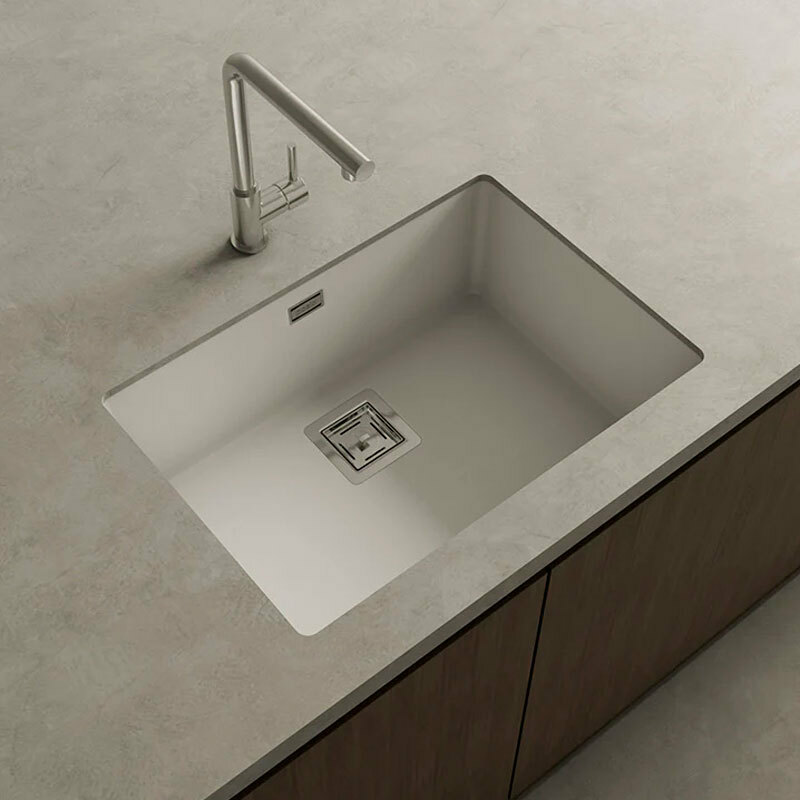 Fregadero Poalgi Zie 60 1/S – Blanco, Bajo encimera, Resina Roc Stone antibacteriana