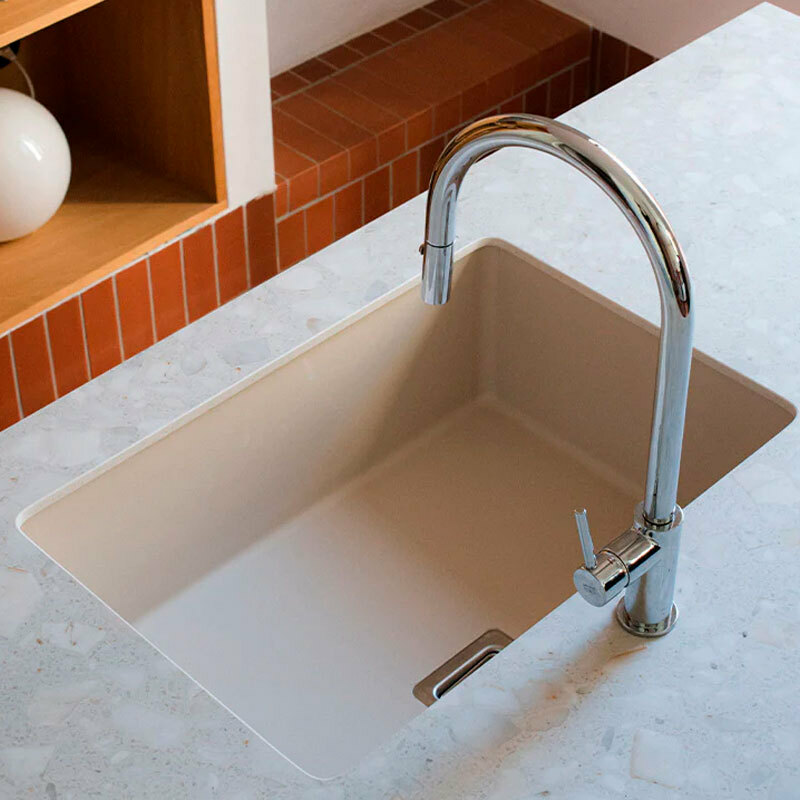 Fregadero Poalgi Zie 60 1/S – Blanco, Bajo encimera, Resina Roc Stone antibacteriana