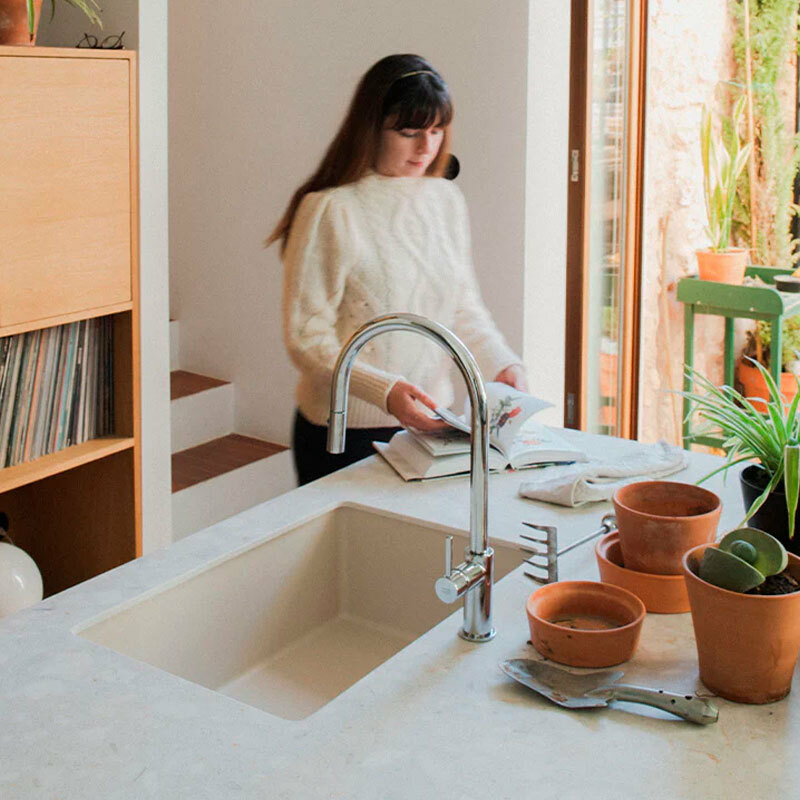 Fregadero Poalgi Zie 60 1/S – Blanco, Bajo encimera, Resina Roc Stone antibacteriana