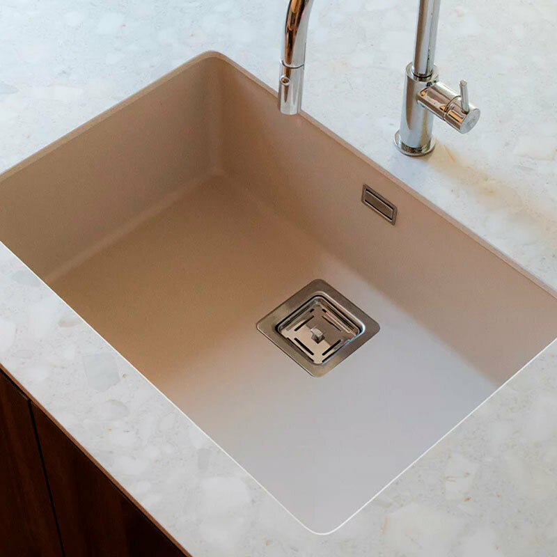 Fregadero Poalgi Zie 60 1/S – Blanco, Bajo encimera, Resina Roc Stone antibacteriana