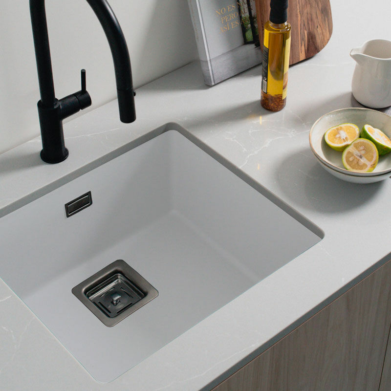 Fregadero bajo encimera Poalgi Zie 45 1/S – Blanco, cubeta profunda, antibacteriano