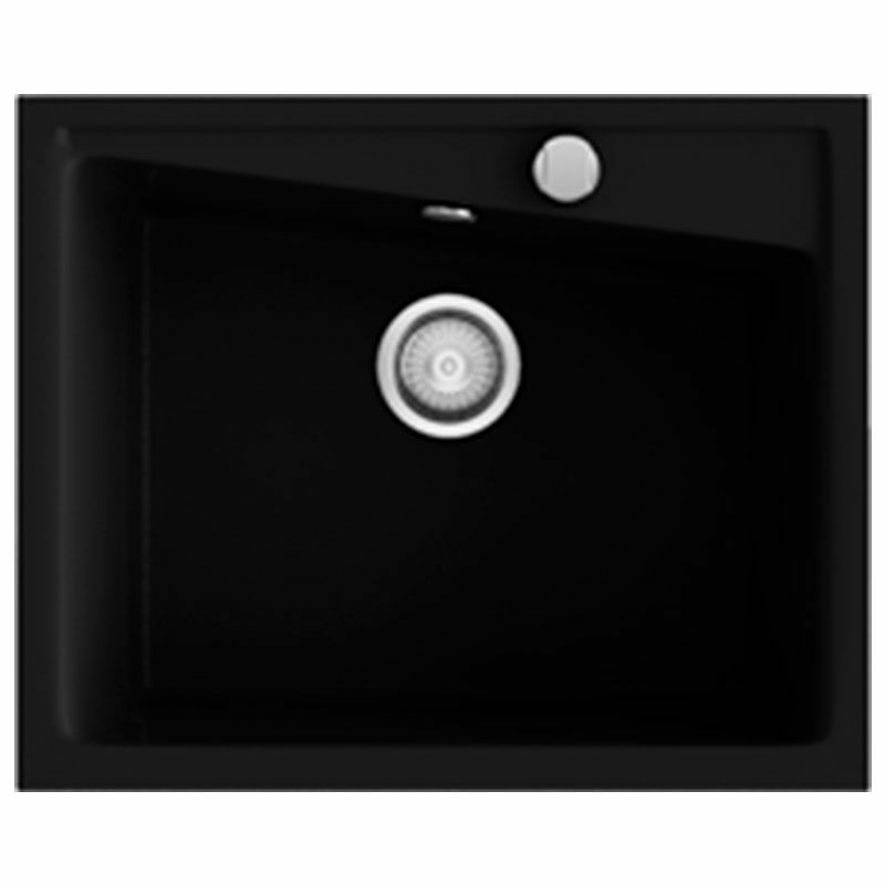 Fregadero 1 seno Poalgi Kuma 301 – Resina negro brillo, Sobre encimera, Cubeta 22 cm