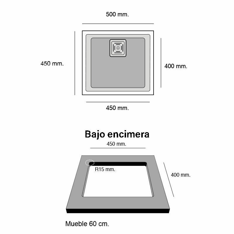 Fregadero bajo encimera Poalgi Zie 45 1/S Tundra – Resina Roc Stone, Antibacteriano Bactiblock, 50x45 cm
