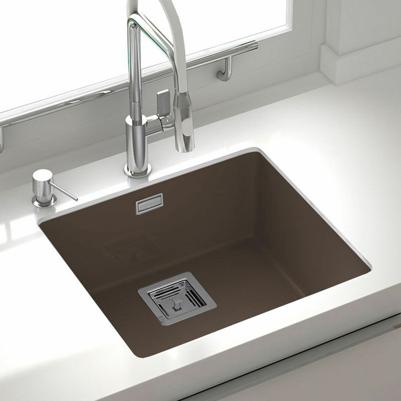 Fregadero bajo encimera Poalgi Zie 45 1/S Tundra – Resina Roc Stone, Antibacteriano Bactiblock, 50x45 cm