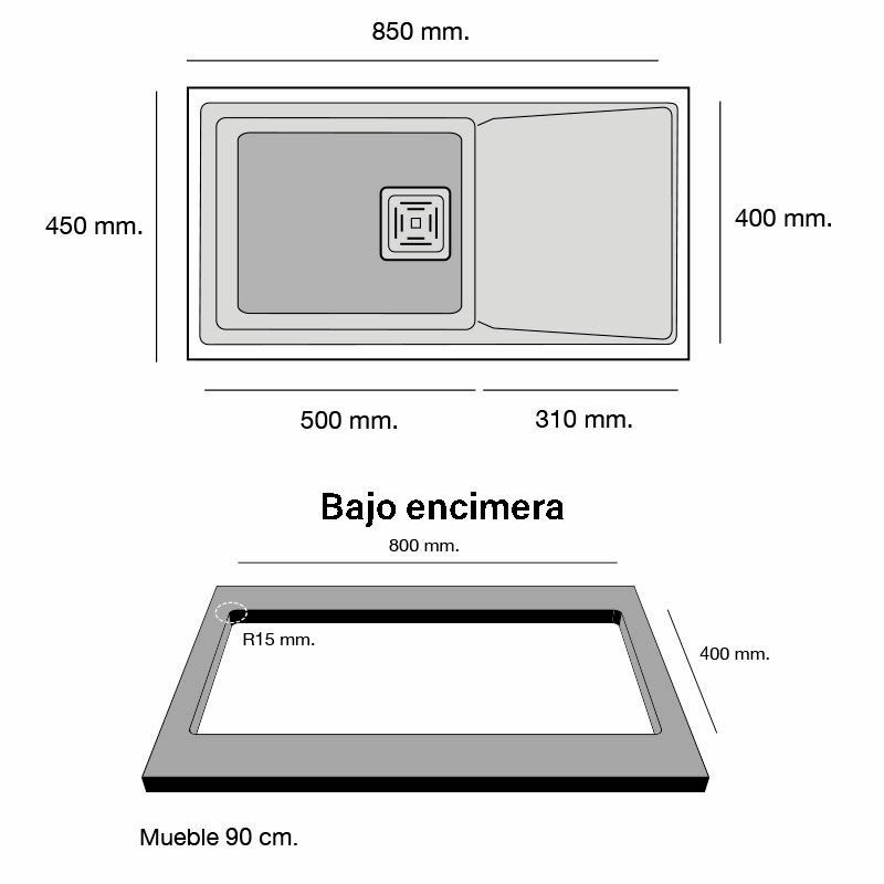 Fregadero bajo encimera Poalgi Zie 81 1/S+E – Roc Stone® antibacteriano, 1 seno con escurridor reversible, Beige