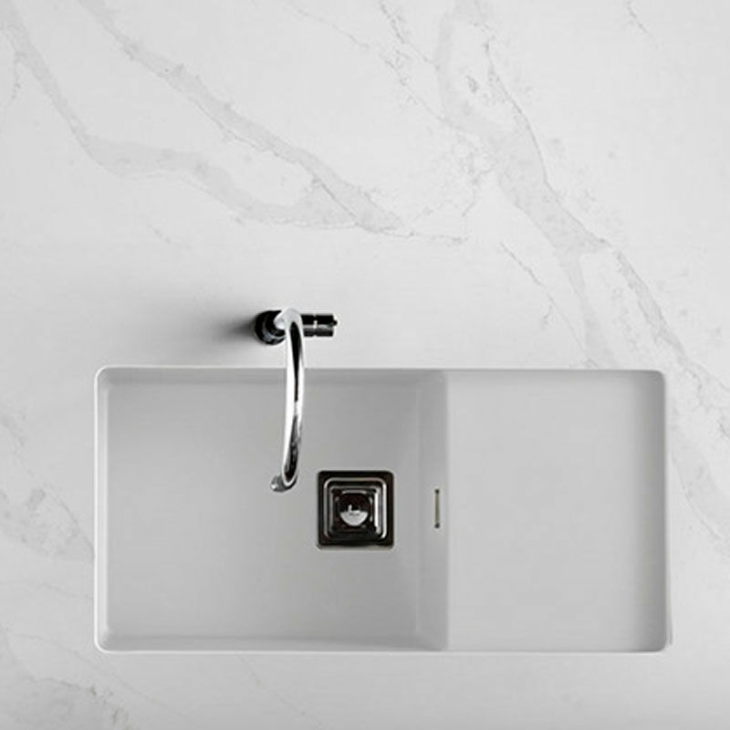 Fregadero bajo encimera Poalgi Zie 81 1/S+E – Blanco brillo, Cubeta 20 cm, Escurridor reversible