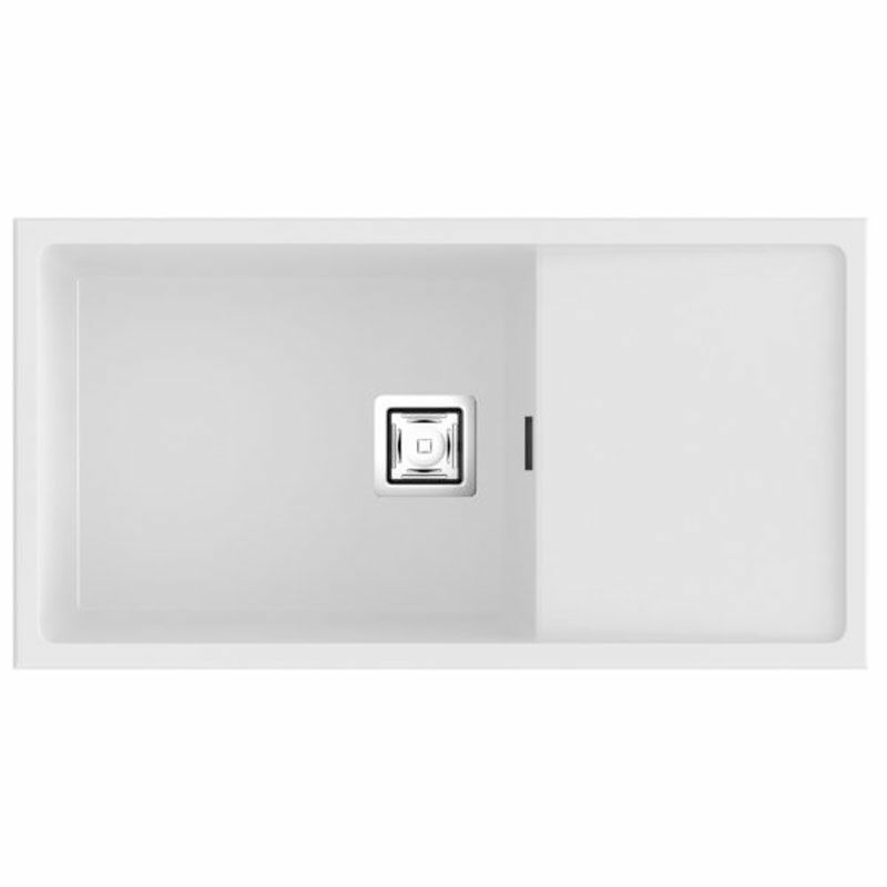 Fregadero bajo encimera Poalgi Zie 81 1/S+E – Blanco brillo, Cubeta 20 cm, Escurridor reversible