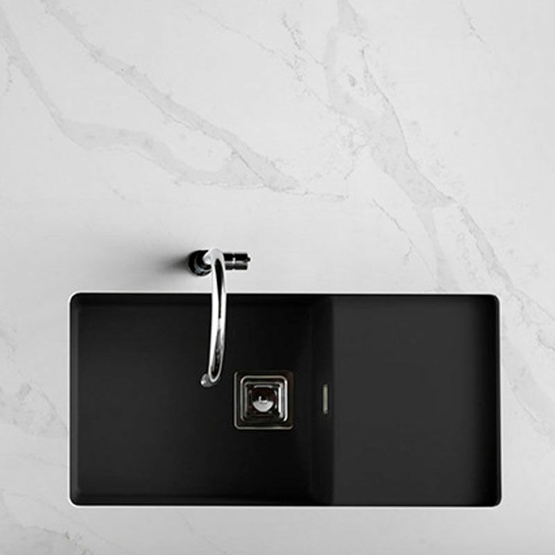 Fregadero bajo encimera Poalgi Zie 81 1/S+E – Negro brillo, Seno 50×40×20 cm, Escurridor reversible