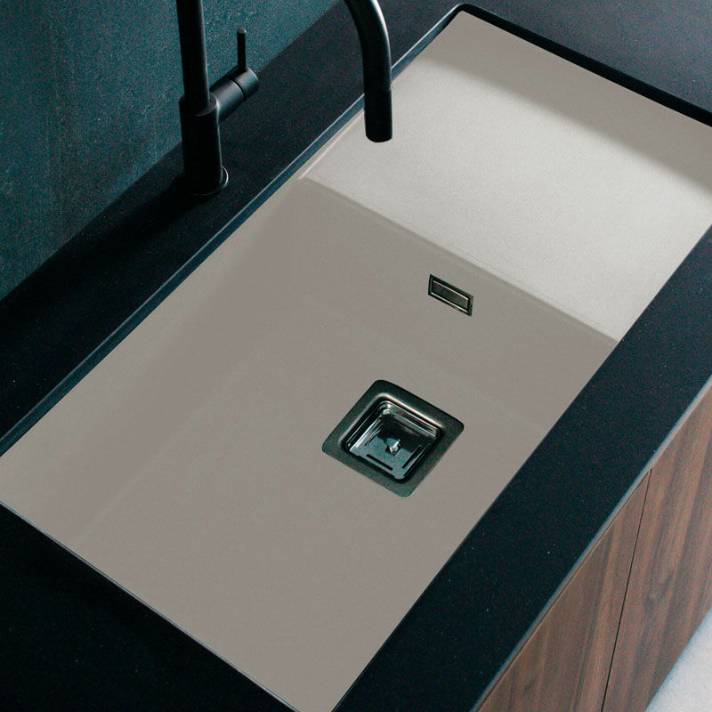 Fregadero Poalgi Zie 81 1/S+E – Bajo encimera, Resina Roc Stone, Escurridor reversible