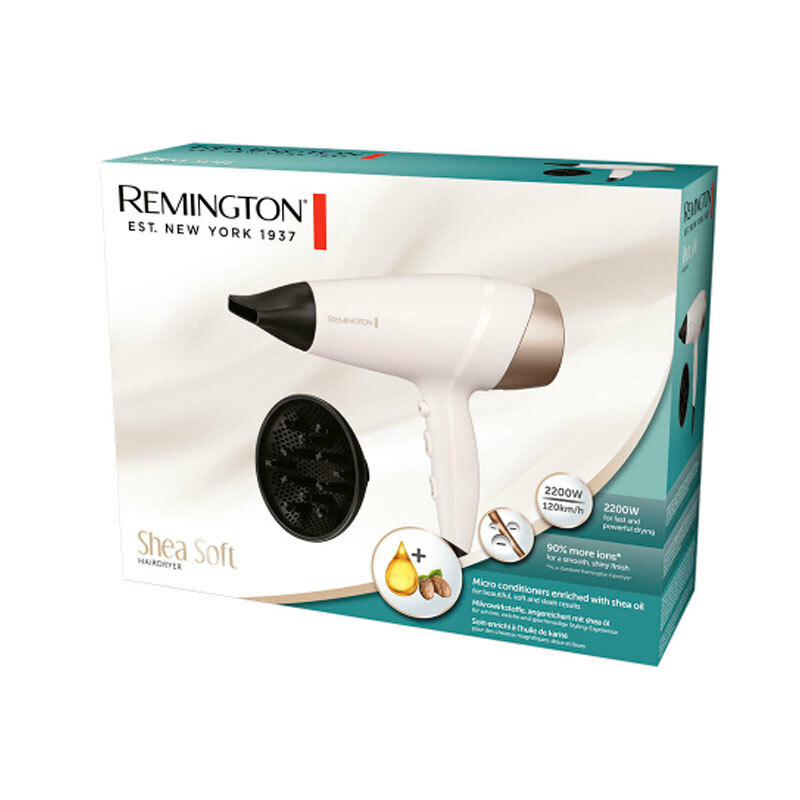 Secador de pelo Remington D4740 – 2200 W, Iónico con aceite de karité, Difusor incluido