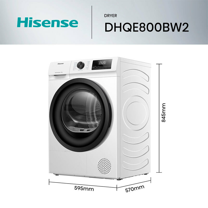 Secadora de carga frontal Hisense DHQE800BW2 – 8 kg, Bomba de calor, Clase A++