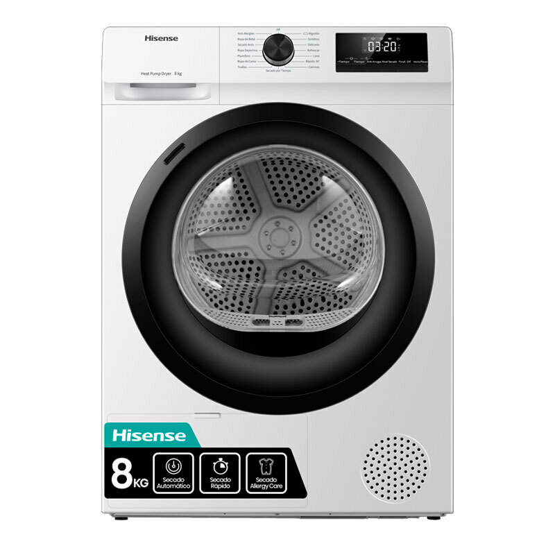 Secadora de carga frontal Hisense DHQE800BW2 – 8 kg, Bomba de calor, Clase A++