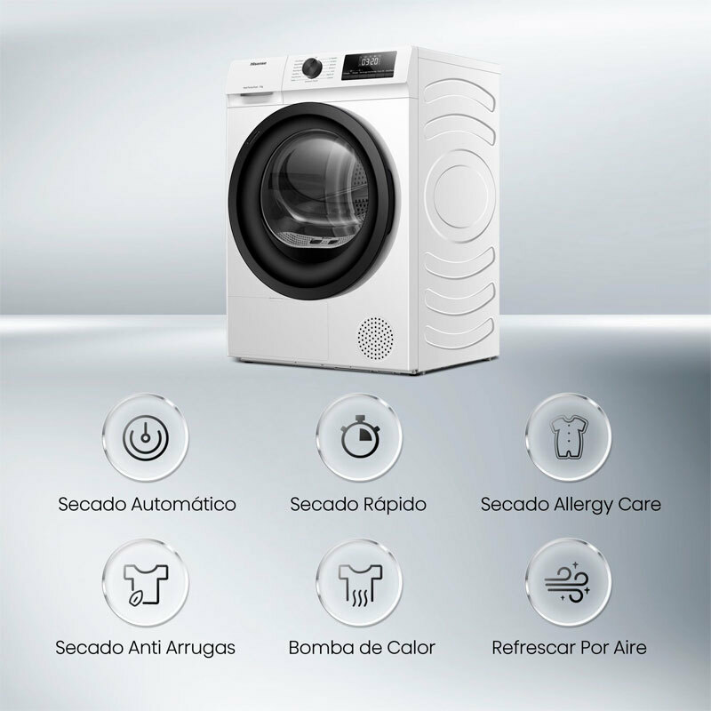 Secadora bomba de calor Hisense DHQE900UWDC – 9 kg, 15 programas, sensor de humedad