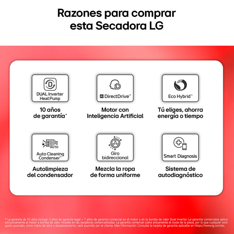 Secadora LG RH18U8AVCW – 18 kg, Bomba de calor, AI Dry