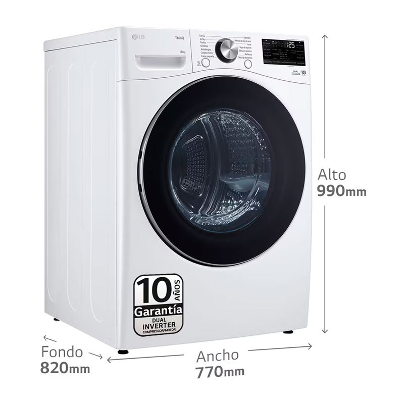 Secadora LG RH18U8AVCW – 18 kg, Bomba de calor, AI Dry