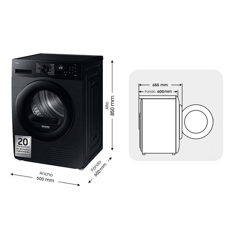 Secadora Samsung DV90DG52A0ABEC – 9 kg, Bomba de calor, WiFi