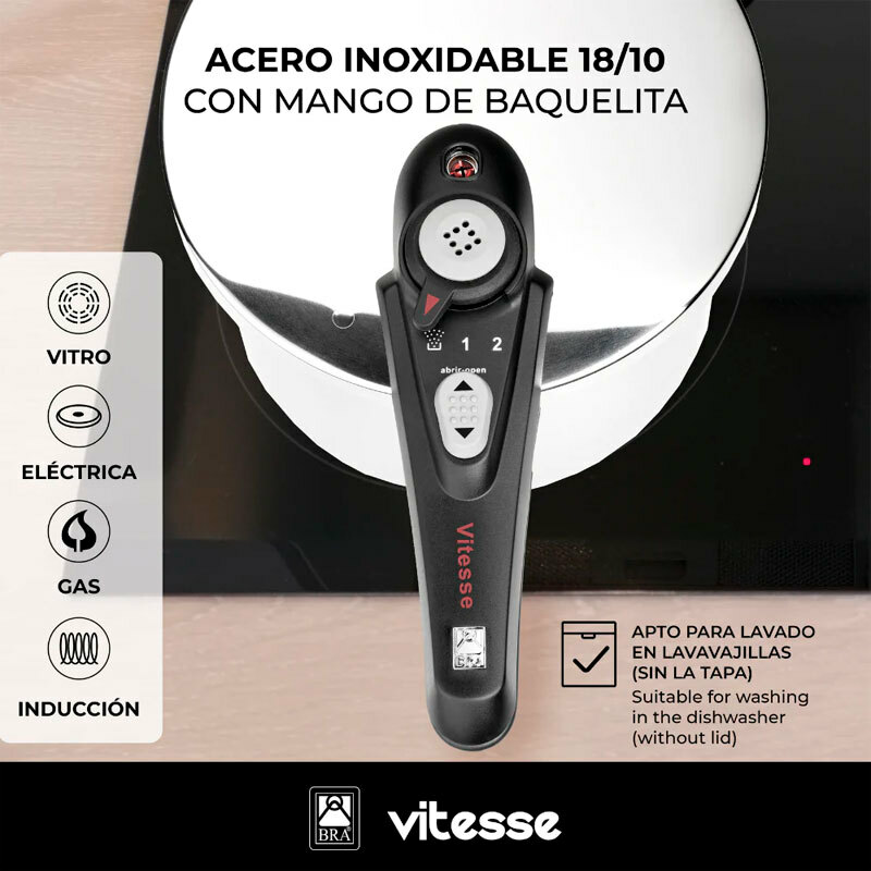 Ollas a presión Bra Vitesse Duo – 4+7 L, Acero inoxidable 18/10, Inducción