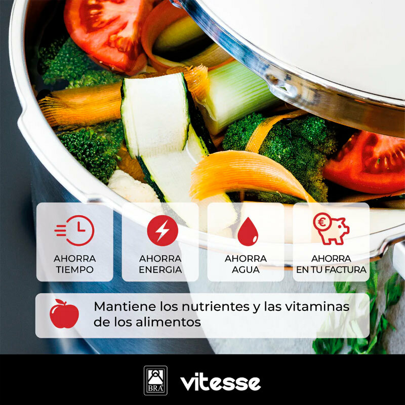Ollas a presión Bra Vitesse Duo – 4+7 L, Acero inoxidable 18/10, Inducción