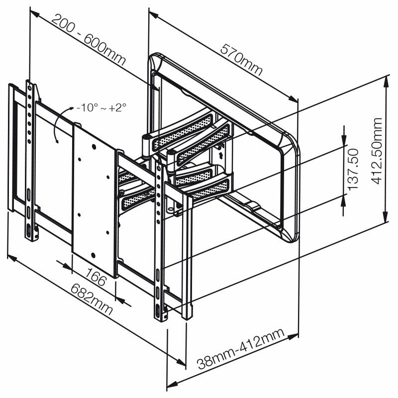Soporte TV de pared articulado Vivanco BFMO 8060 W – Hasta 85", 45 kg, Giro e inclinación