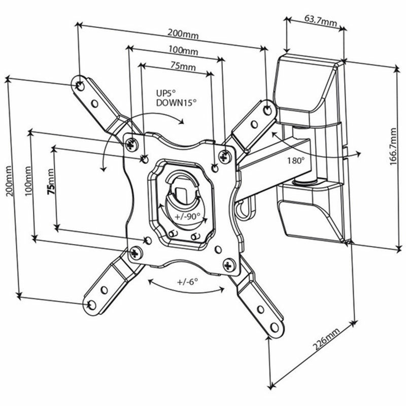 Soporte de pared Vivanco BMO 6020 – Hasta 43", Inclinable y giratorio, Carga 25 kg