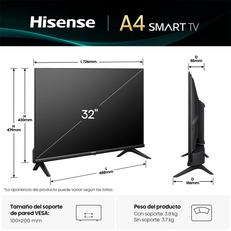 Televisor Hisense 32A4Q – 32" HD, Smart VIDAA, Modo juego