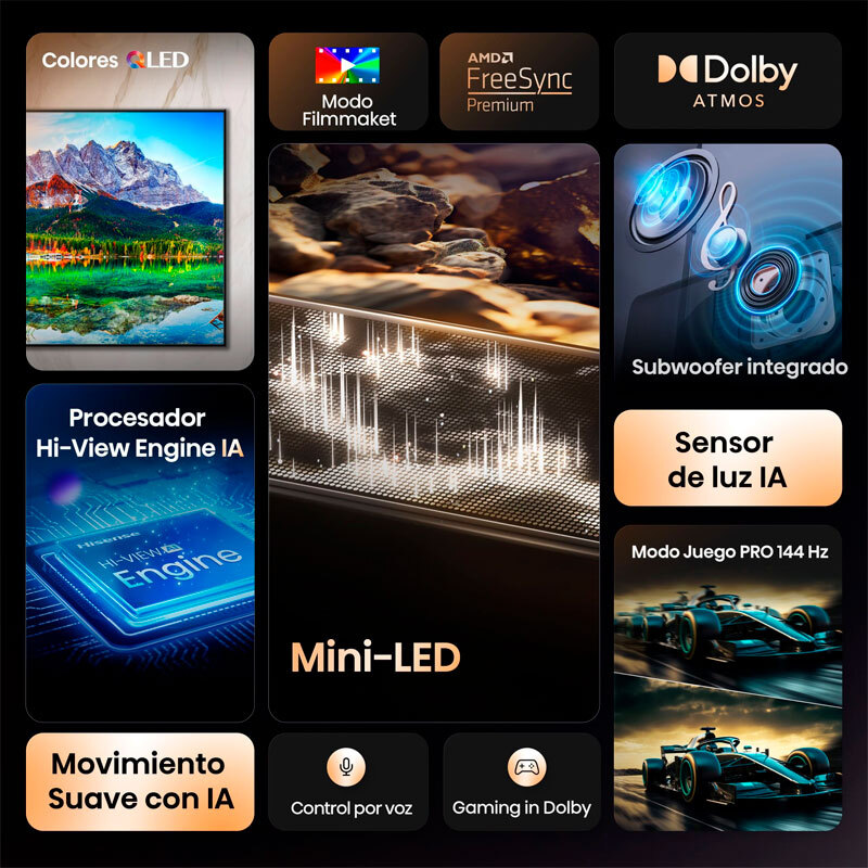 Televisor Hisense 50E8Q – Mini LED 50 pulgadas, 4K UHD, 144 Hz