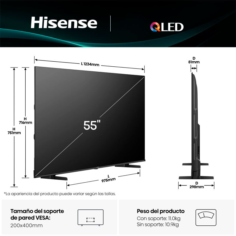 Televisor Hisense 55E77Q – 55" QLED 4K UHD, Dolby Vision, VIDAA U9