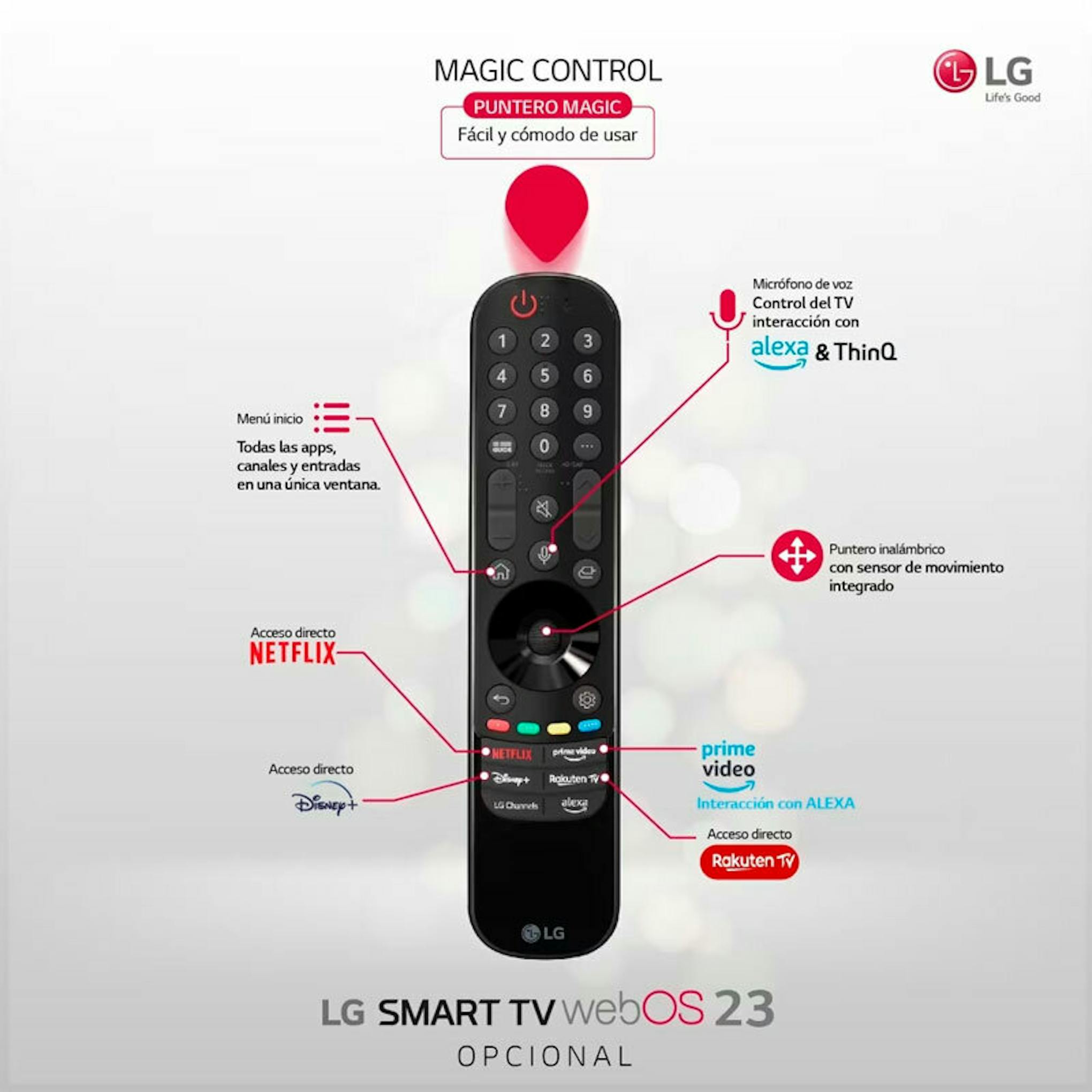 Mando LG Magic Control para TV LG 75UR78006LK con botones de acceso rápido