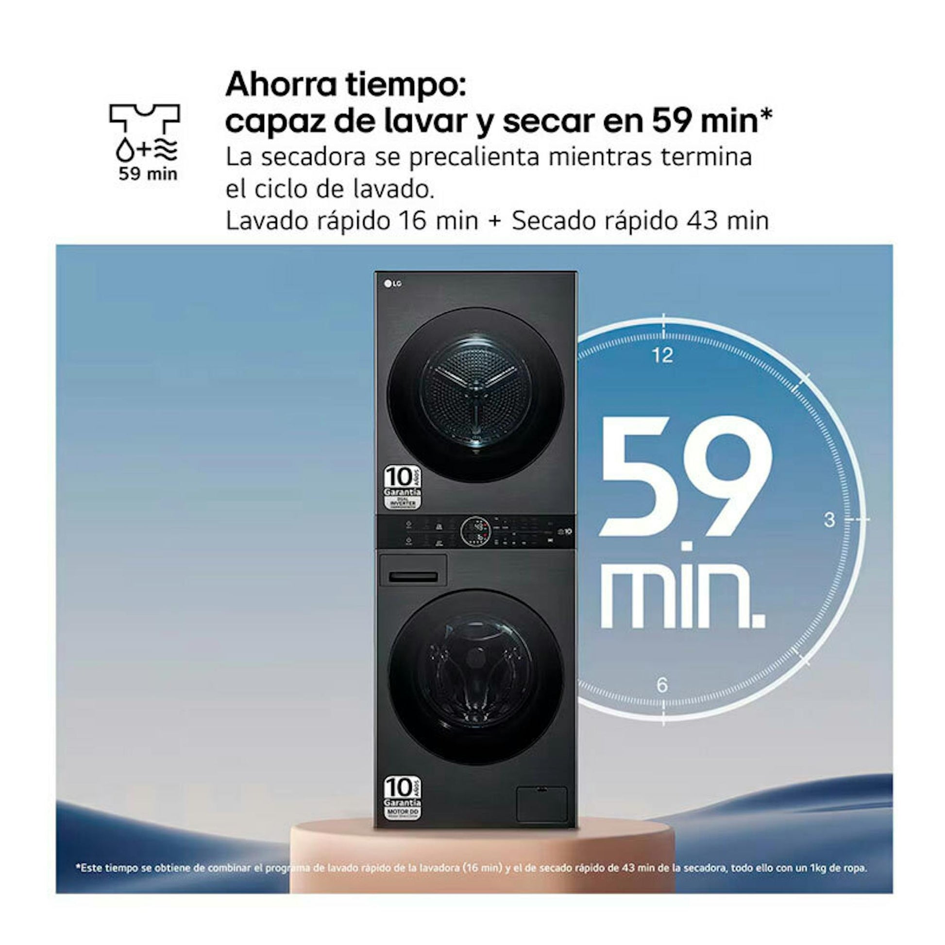 Torre de lavado y secado LG WT1210BBF en color negro