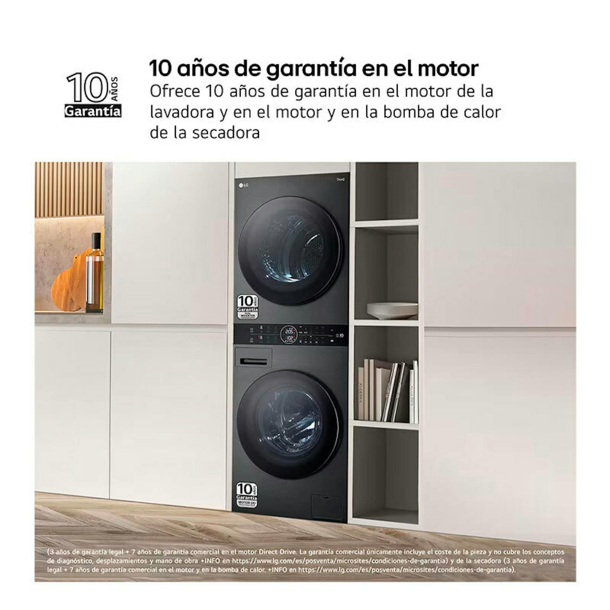 Torre de lavado y secado LG WT1210BBF negra, vista frontal