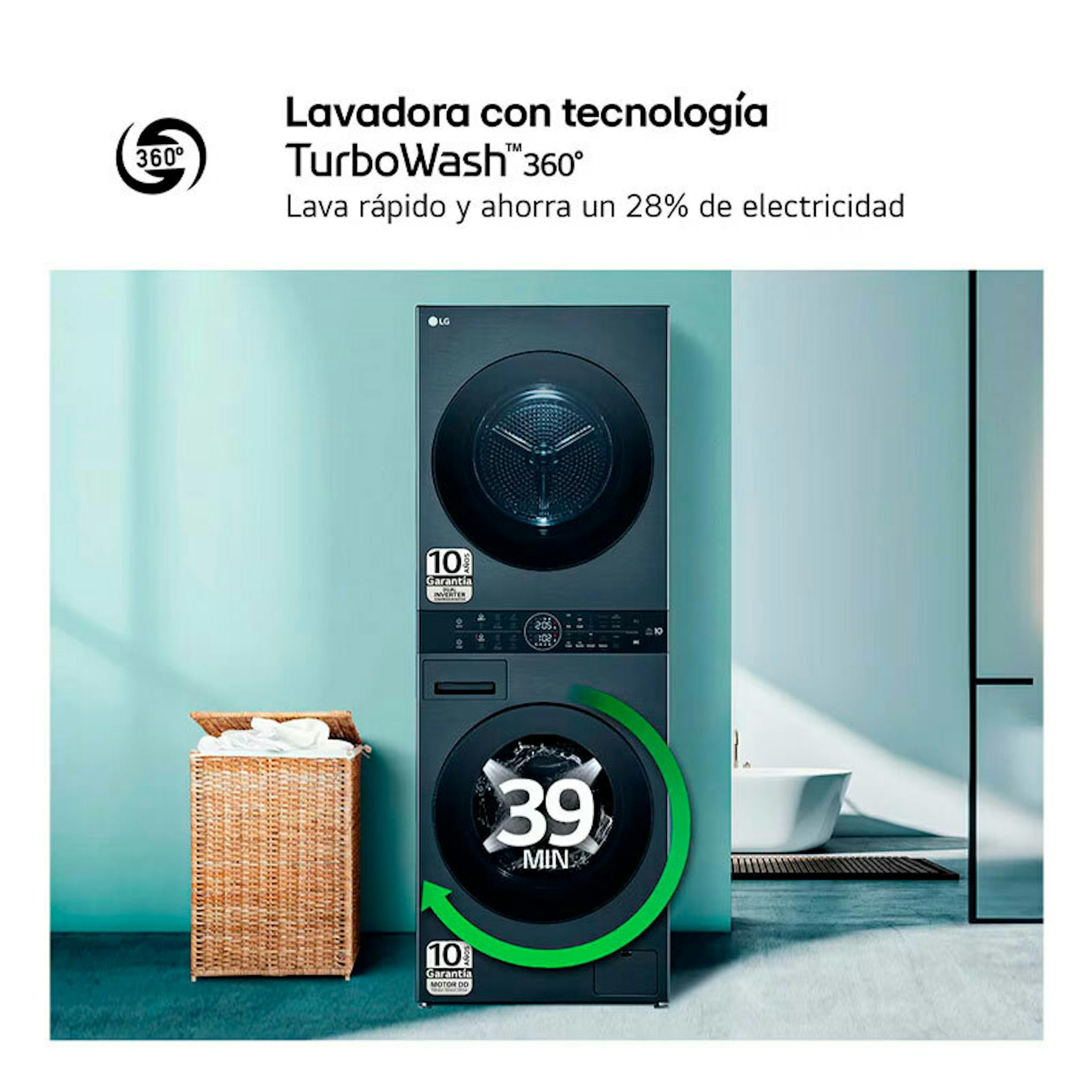 Torre de lavado y secado LG WT1210BBF en color negro