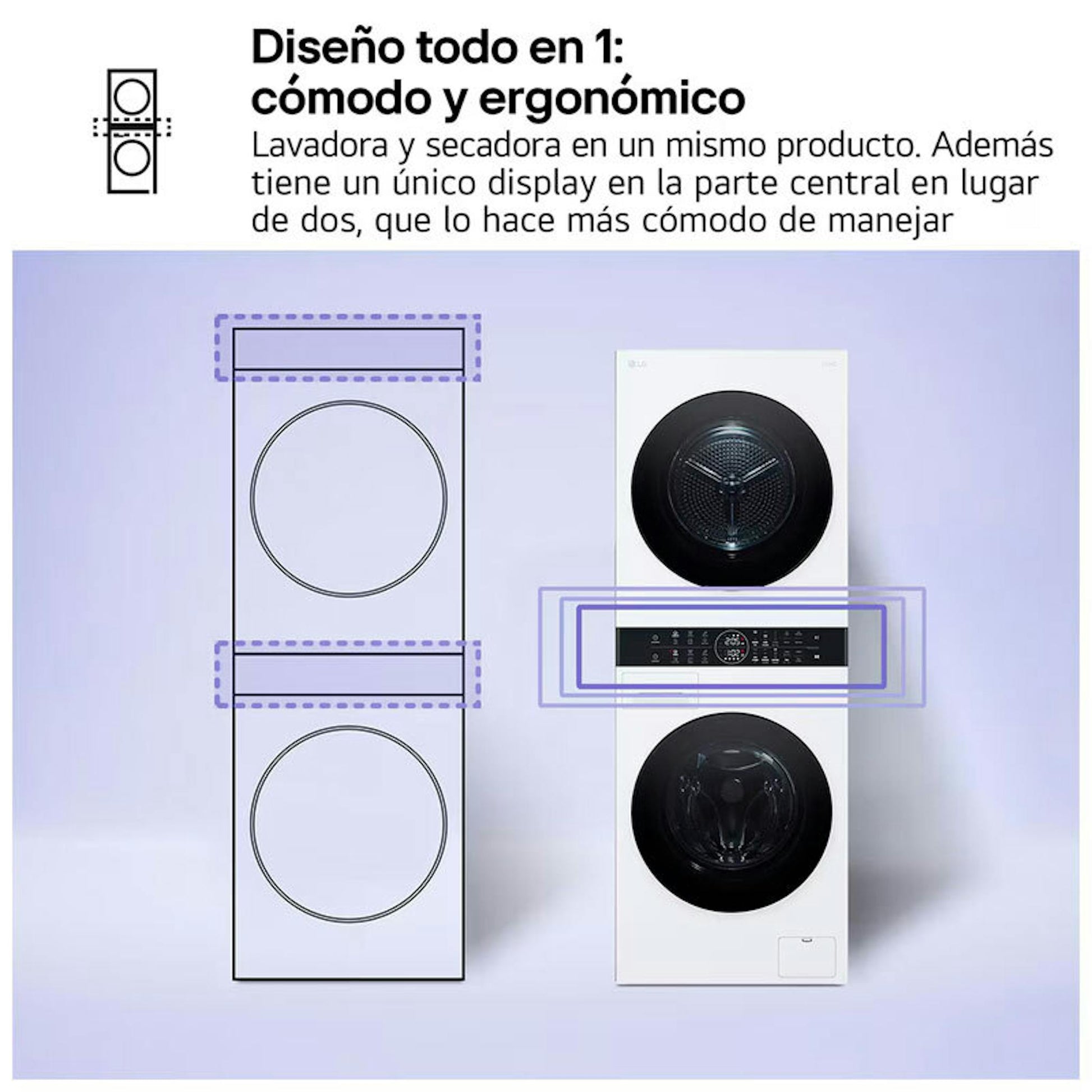 Torre de lavado LG WT1210WWF blanca con lavadora y secadora apiladas