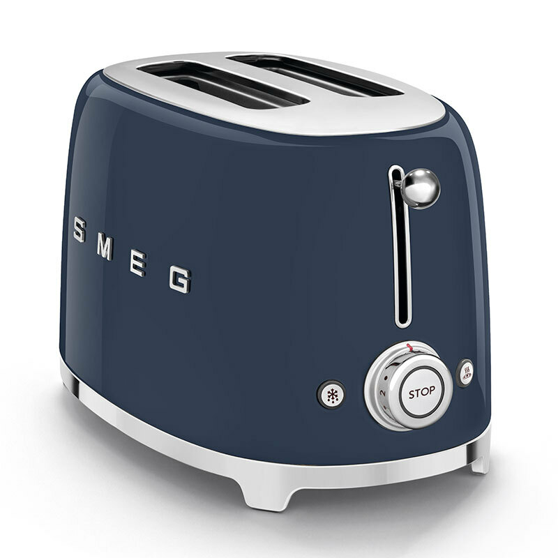 Tostadora Smeg TSF01NBEU – Azul Marino 50's, 2 ranuras extra anchas, Descongelar/Recalentar/Bagel