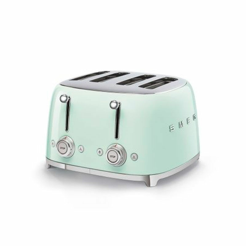 Tostadora Smeg TSF03PGEU – Verde pastel, 4 ranuras extra anchas, 2000 W