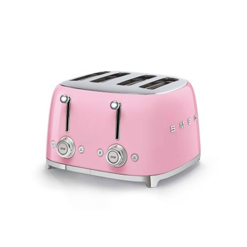 Tostadora 4 ranuras Smeg TSF03PKEU – 2000 W, ranuras extra anchas, 6 niveles de tostado