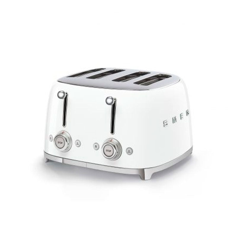 Tostadora Smeg TSF03WHEU – 4 ranuras extra anchas, 2000 W, diseño 50's blanco