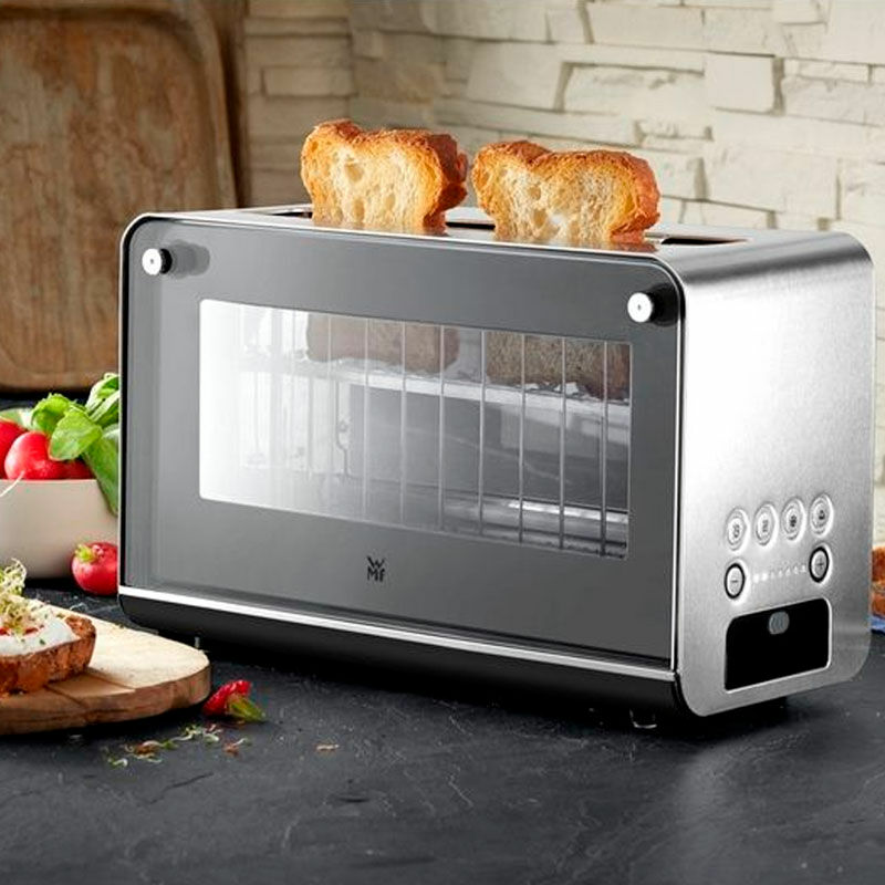 Tostadora WMF Lono Glass – Ranura larga, 7 niveles, Cromargan Inox