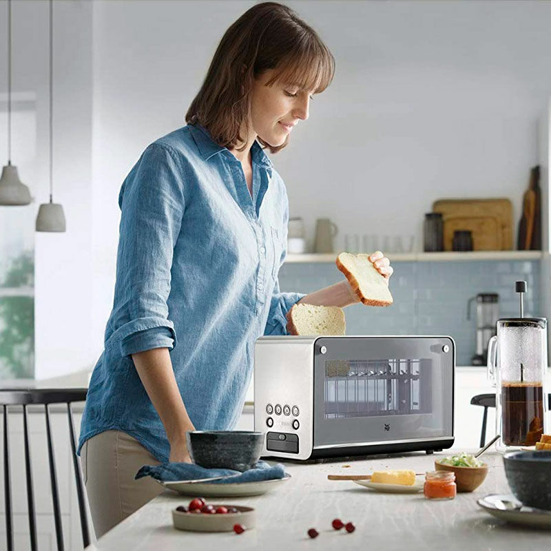 Tostadora WMF Lono Glass – Ranura larga, 7 niveles, Cromargan Inox