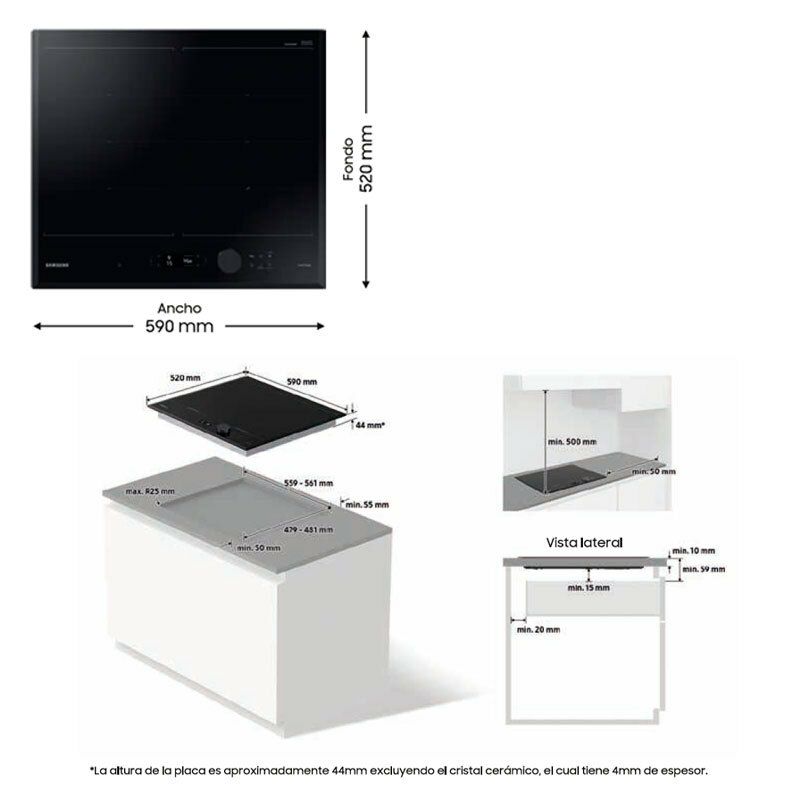 Placa de inducción encastrable Samsung NZ64B7799KK/U1 – Dual Flex Plus, Wi‑Fi SmartThings, 4 zonas