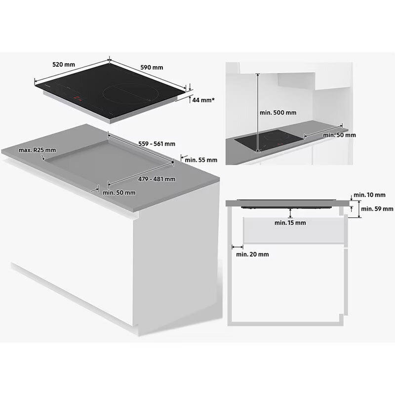 Placa de inducción Samsung NZ63B5046GK/U1 – Flex Zone 28 cm, 3 zonas PowerBoost, Wi‑Fi SmartThings