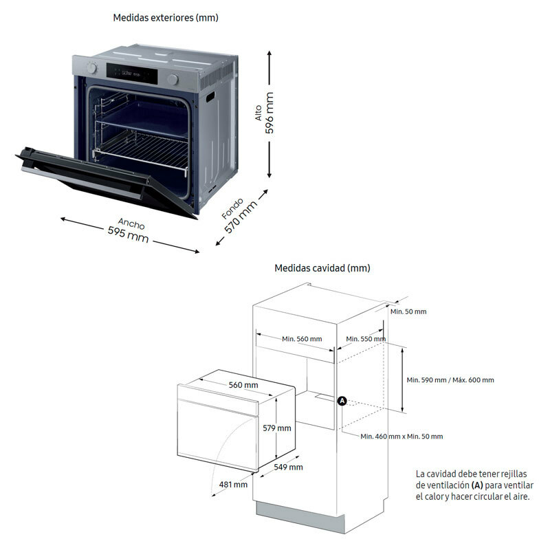 Horno integrable Samsung NV7B41301AS/U1 – Pirolítico, 76 L, Wi‑Fi